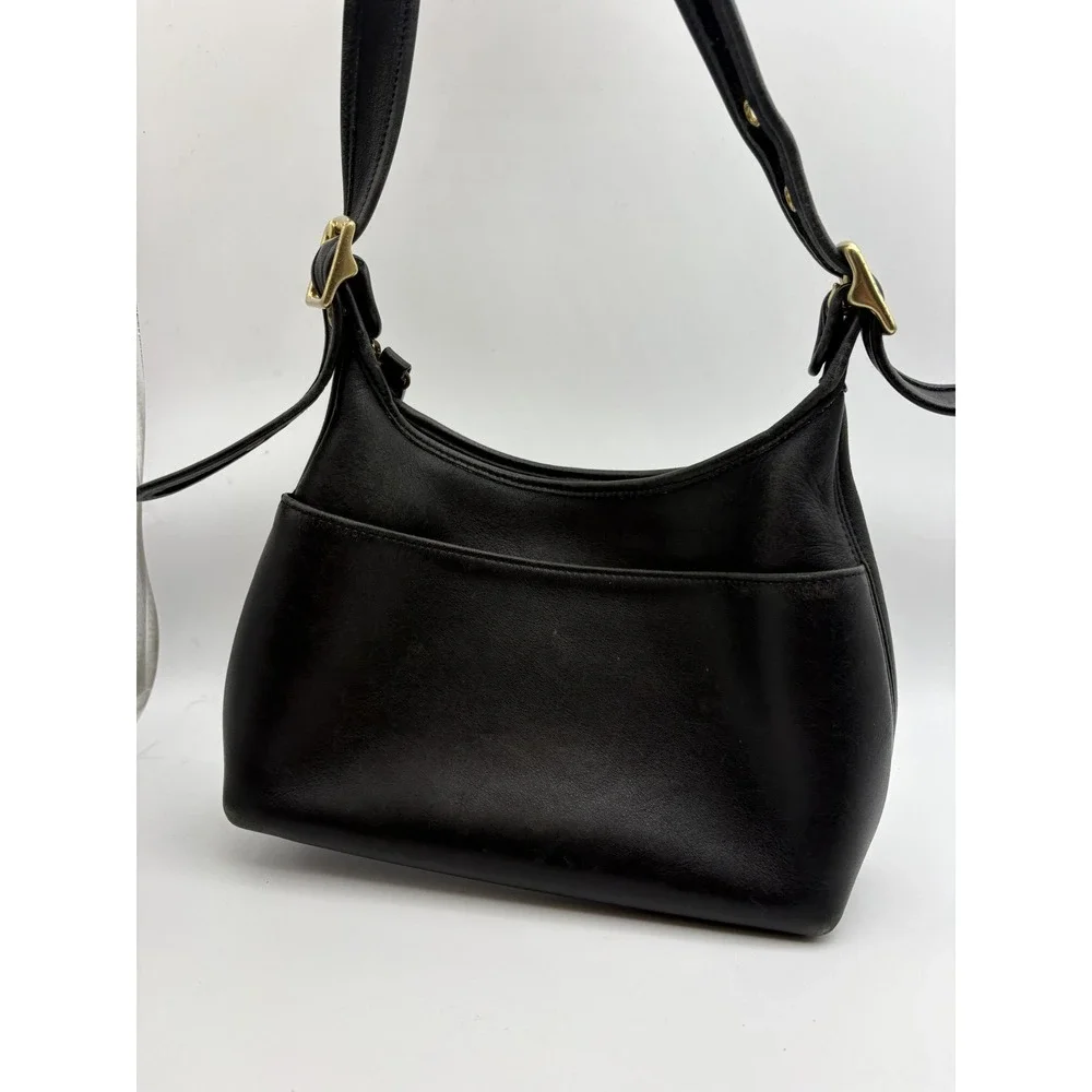Vintage Coach Black Leather Legacy Pocket Zip Small Shoulder Bag Hobo 9136